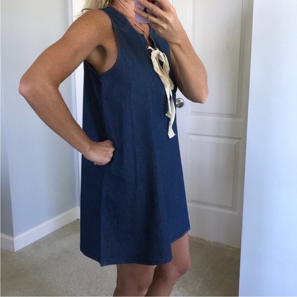 Denim Tie Front Dress - Picture 4 of 8